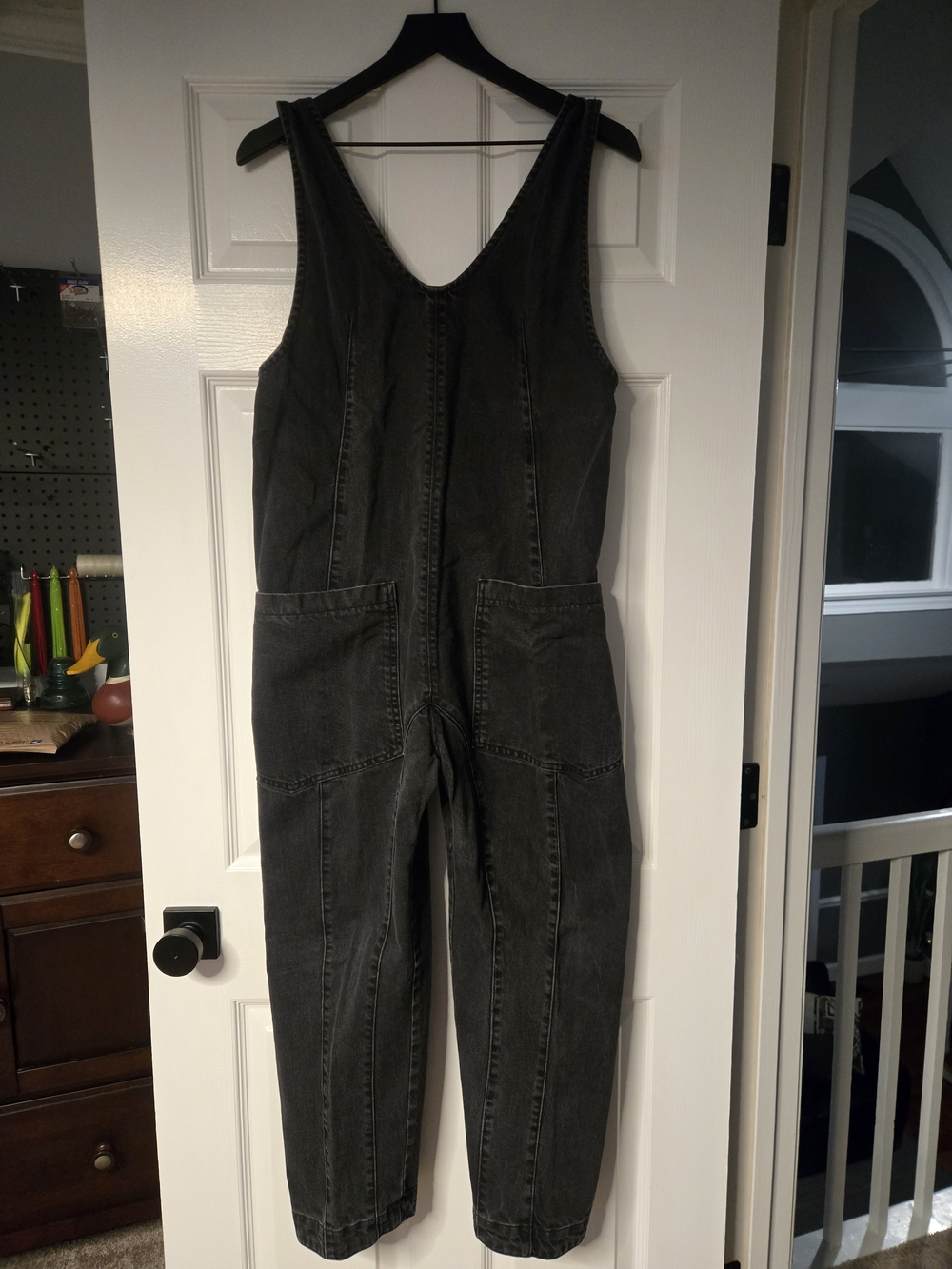 We The Free Black Washed Denim Overalls Jumpsuit